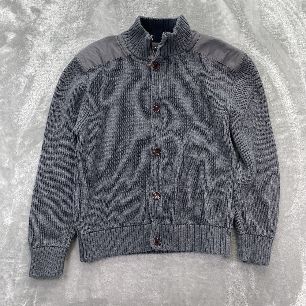 J. Peterman Sweater men's size Large cardigan zip button jacket knit dad gray